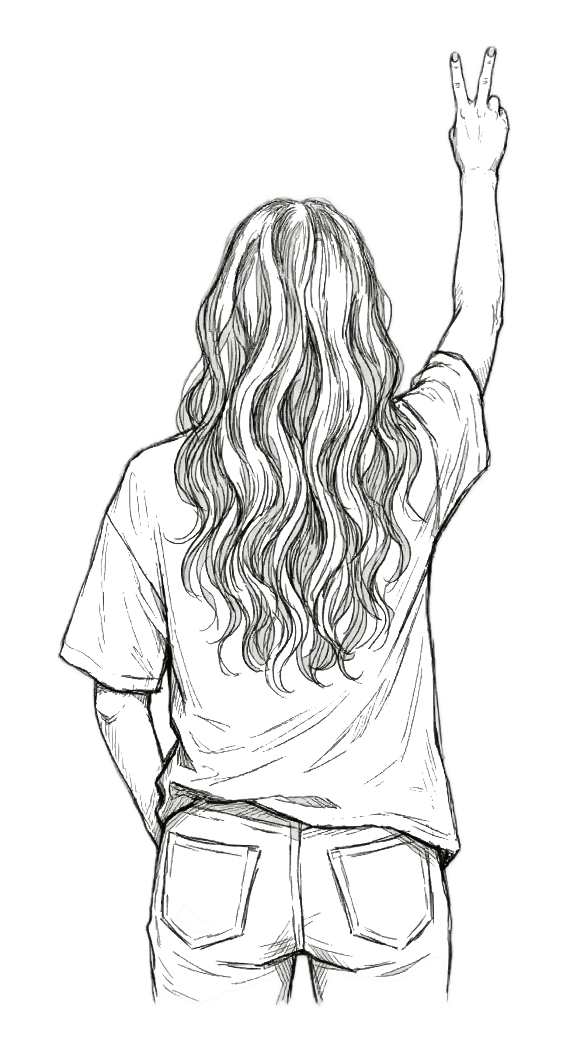 Woman waving goodbye with a peace sign